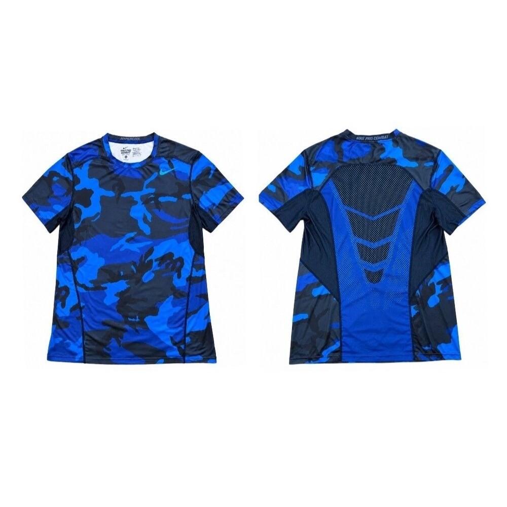 Nike Pro Combat Hypercool Dri-FIT Shirt Mens Medium Blue Camo Fitted
